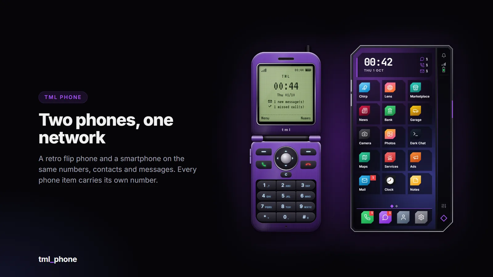 The tml flip phone and smartphone side by side