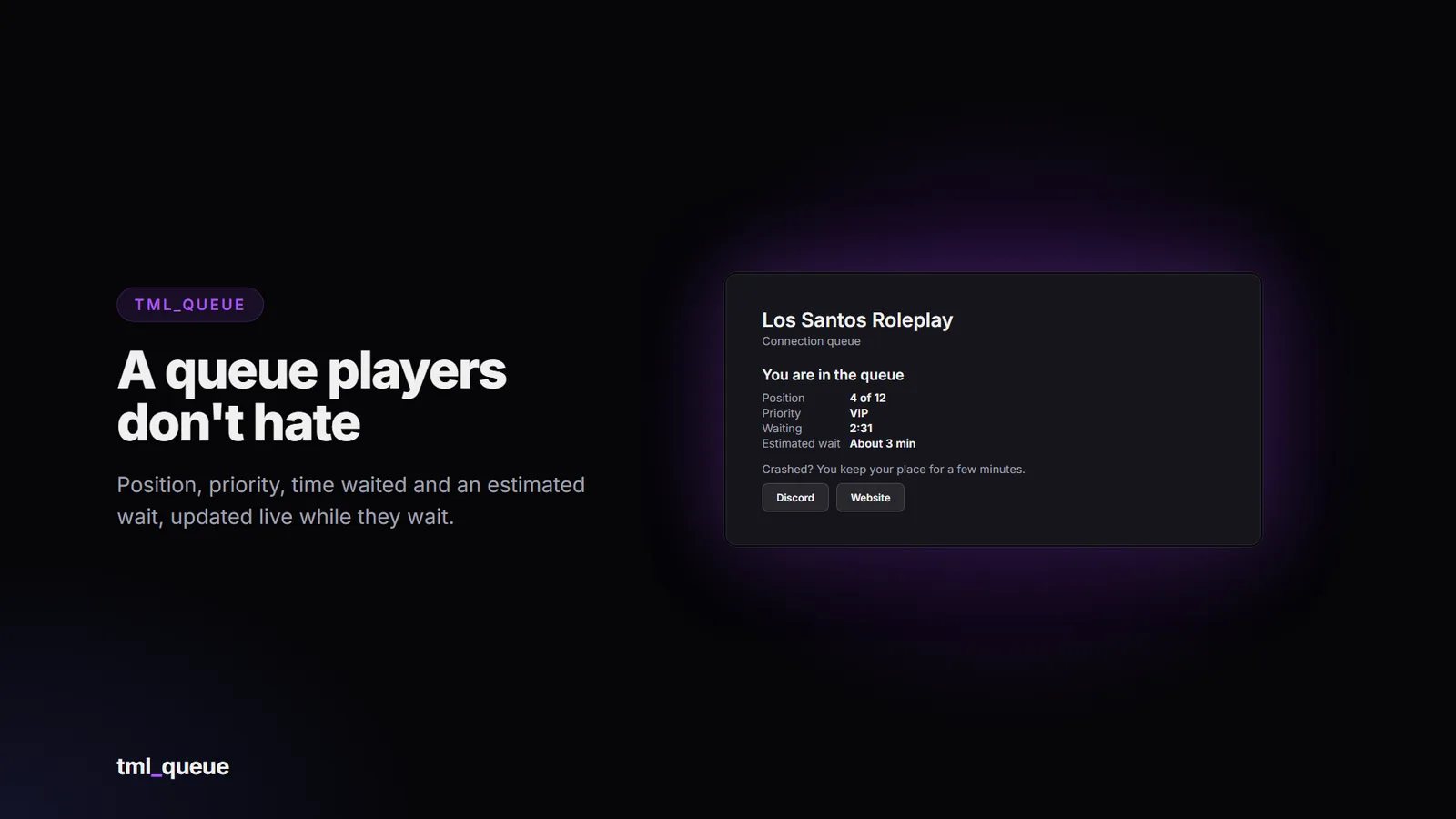 The queue card: position, priority, time waited and estimated wait